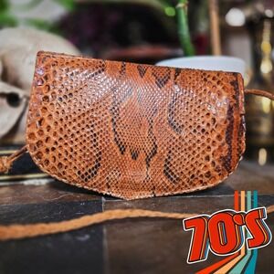 Vintage 70s Genuine Leather & Snakeskin Mini Crossbody Bag Boho Festival